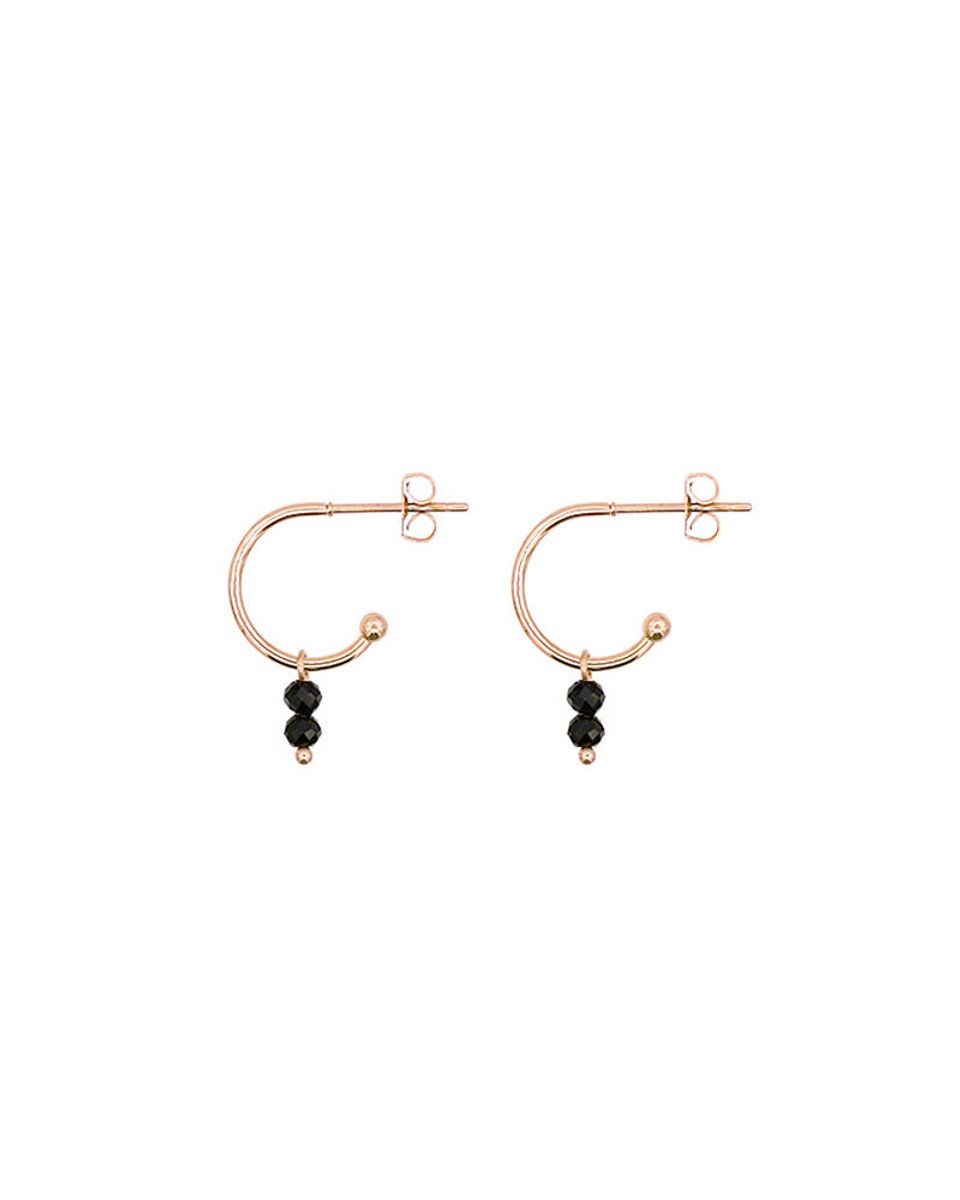 Mint15 Minimalistische oorringetjes met zwarte steentjes - Little Stud Hoops - Black Spinel - Roségoudkleur RVS/Stainless Steel
