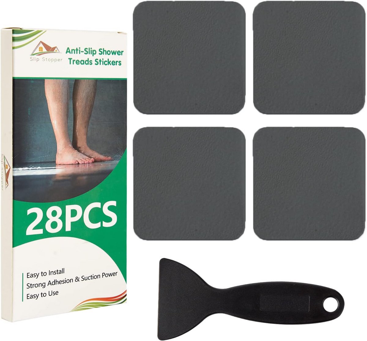 Antislip Stickers voor Douche en Badkuip - 28 Stuks Zelfklevende Veilige Trede Stickers Inclusief Schraper