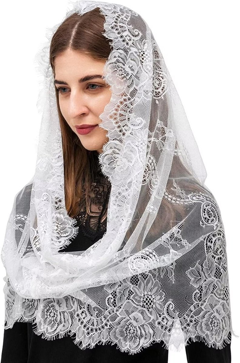 Elegante Witte Kanten Sjaal voor Dames - Fijn Geborduurd Accessoire