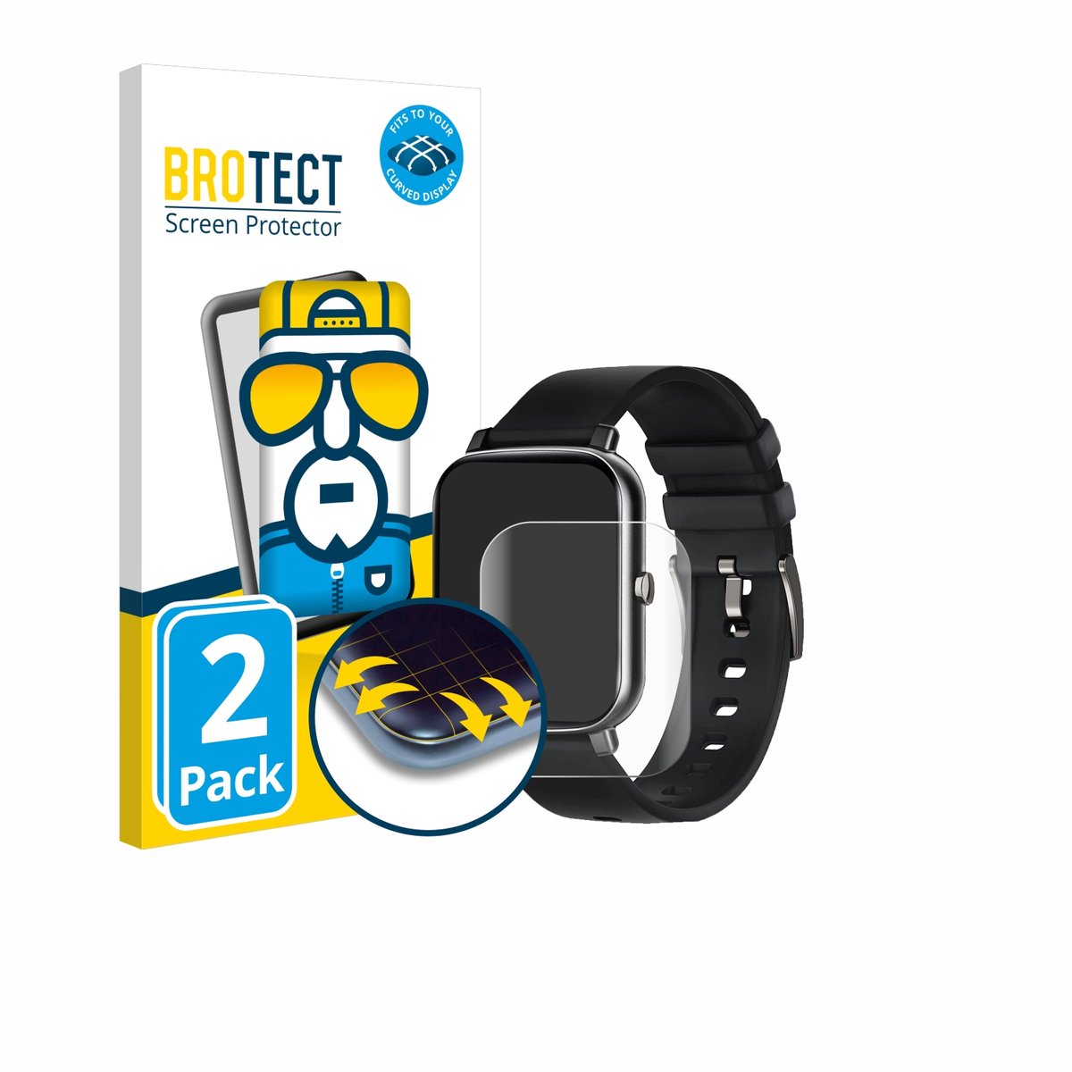 BROTECT - Screenprotector voor Ibetter Smartwatch 1.69" - Folie Beschermfolie transparant volledig dekking - 2 Stuks