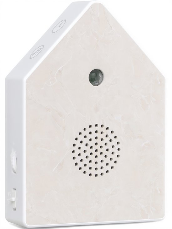 UPLY Vogelhuisje Met Geluid - Vogelgeluiden Huisje Met Sensor - 5 Natuurgeluiden Voor op Toilet/Wc - Bewegingsmelder - Cadeau - Incl. Bevestiging - Wit - Marmer
