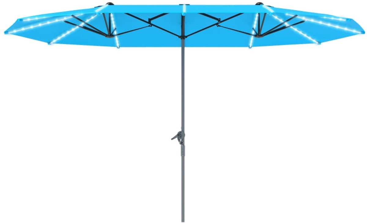Merax Dubbele Parasol 451x267 cm met Solar LED - Tuinparasol/Marktparasol met Zwengel - UPF50+ UV-bescherming - Aluminium Stok 48 mm - Blauw
