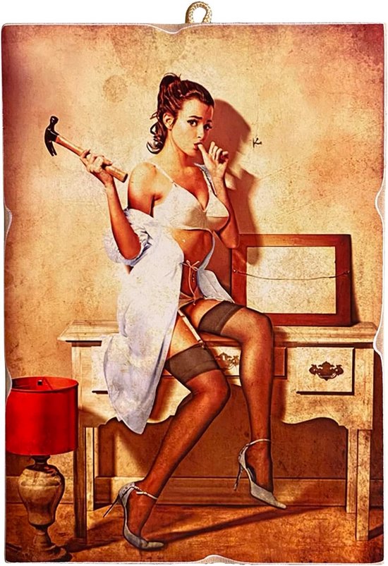 Vintage Pin-up Poster op Hout Beeld Elvis Presley 25x18 cm