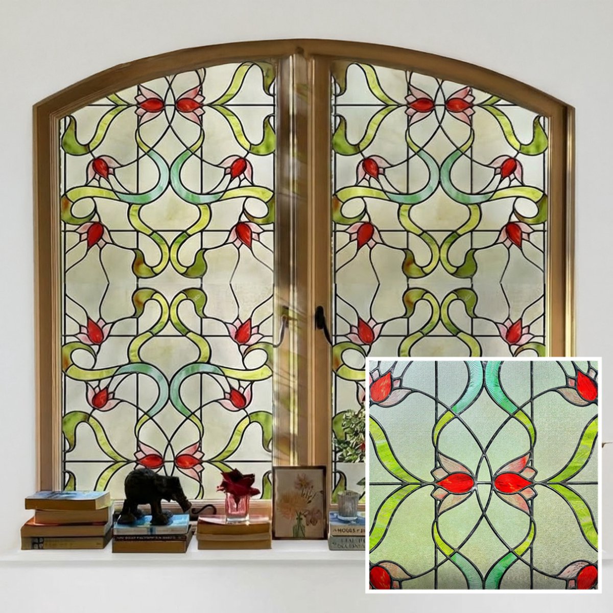 NBAP® Raamfolie Glas in Lood - Zelfklevend - Antieke Look - Ingewikkeld ontwerp