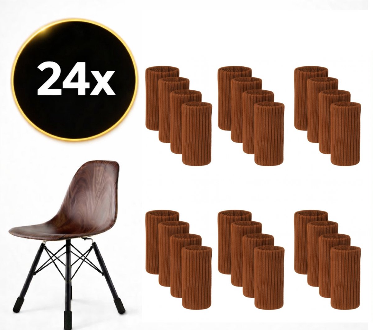 Stoelpoot sokken set van 24 stuks (Bruin) – Elastische Beschermers – Stoelbeschermer – Stoelsokjes met vilt - Stoelpootbeschermers - Stoelpootdoppen - Stoelsokken