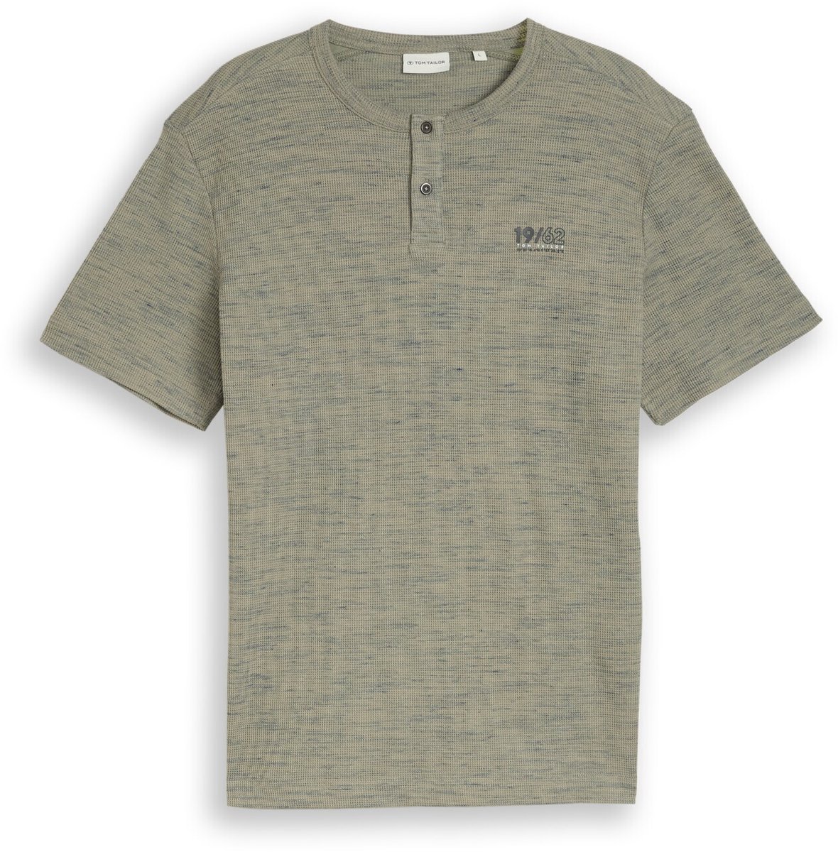 Tom Tailor - Henley T-shirt in gemêleerde look - Maat L - olive grey waffle inject