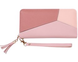 Dames portemonnee - Damesportemonnee met ritssluiting en telefoonvak - Portefeuille dames - Meerdere vakken en compartimenten - Portemonnee dames leer – Cadeau - Roze - LOUZIR