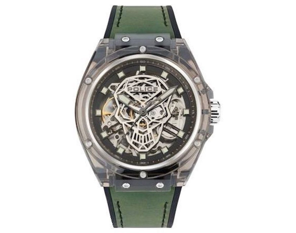 Politie Groene Siliconen Horloge Met Grijze Wijzerplaat