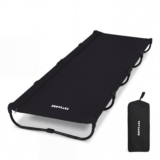 TRVLMORE Veldbed Opvouwbaar - 120KG Draagvermogen - Campingbed Incl. draagtas - Stretcher 1 Persoons - Stalen Frame - 193x66x15 cm - Zwart