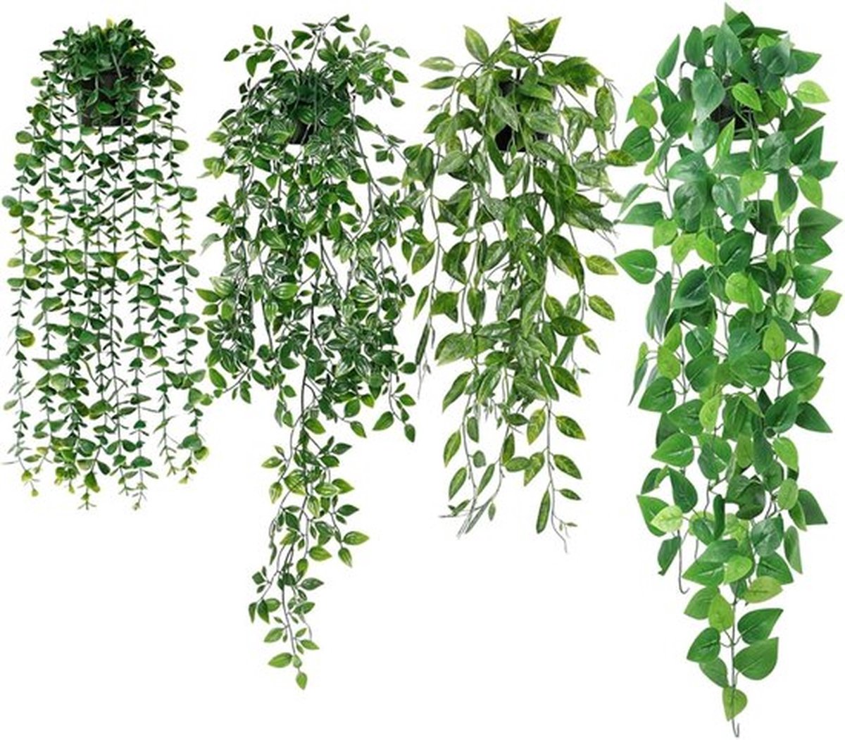 4 Kunstmatige Hangplanten, Gemengde Nep Hangplanten Set, Nep Hangplanten In Pot Voor Wandplank, Huis, Woonkamer, Binnen - en Buitendecoratie