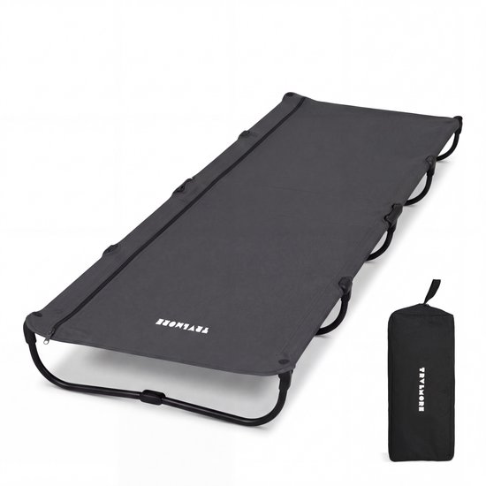 TRVLMORE Veldbed Opvouwbaar - 120KG Draagvermogen - Campingbed Incl. draagtas - Stretcher 1 Persoons - Stalen Frame - 193x66x15 cm - Grijs