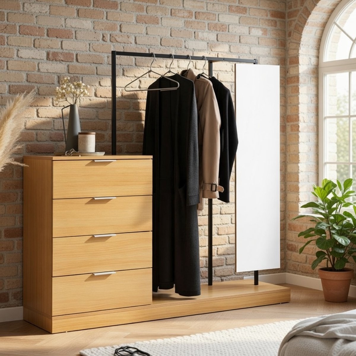 Lugano Luxe kledingkast met spiegel en ladebox – Eikenlook 145 cm Casa Serena