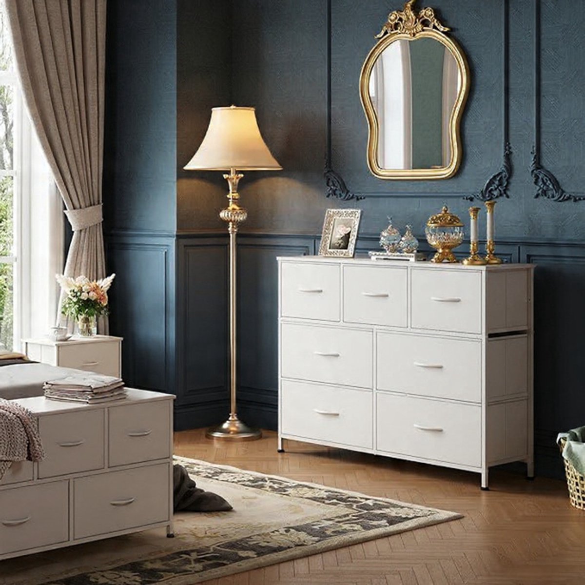 Aurora ladekast met 7 stoffenwinkels - Opbergkast voor slaap- en woonkamer met stabiel frame - Modern & lichtgewicht - Wit - Casa Serena – Afmetingen op aanvraag – Casa Dorada