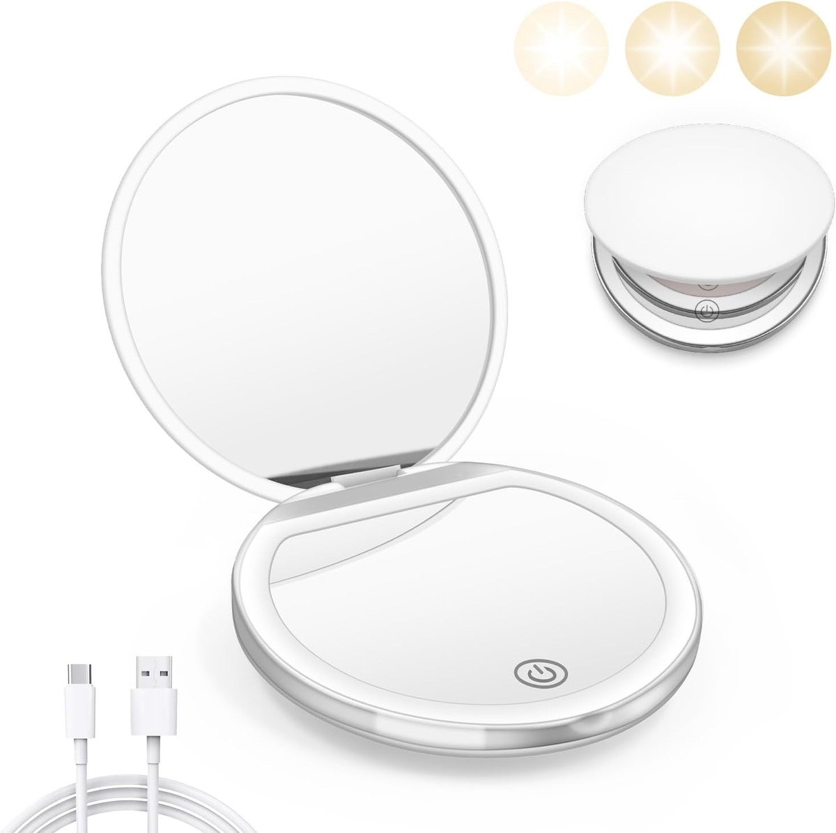 Compacte Verlichte Make-up Spiegel met 1x/3x Vergroting - USB Oplaadbaar Zakformaat