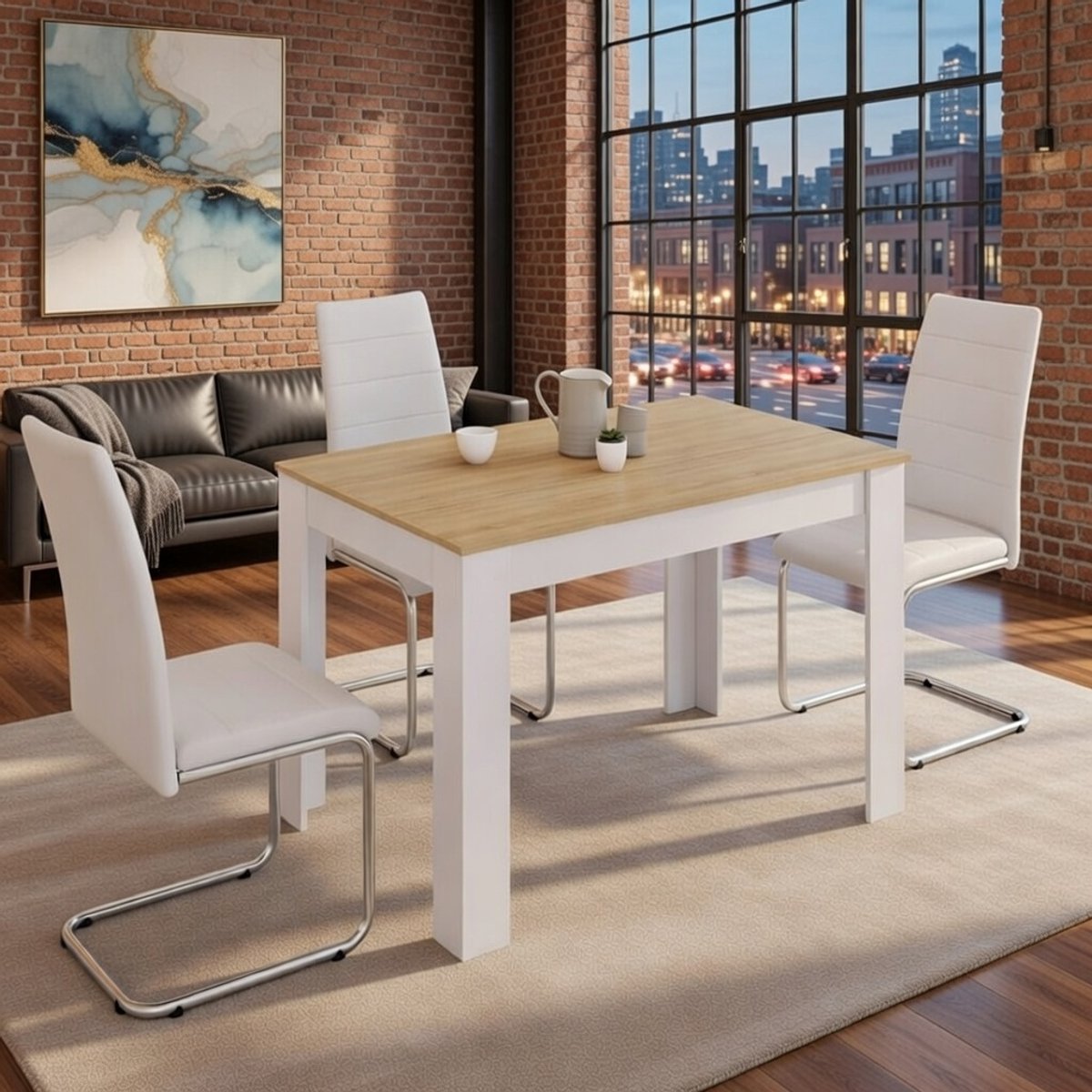 ROZY Design Eettafel 110x70 cm Wit met Beukenhouten Look – 4 Personen – Modern & Compact – Casa Serena – Casa Dorada
