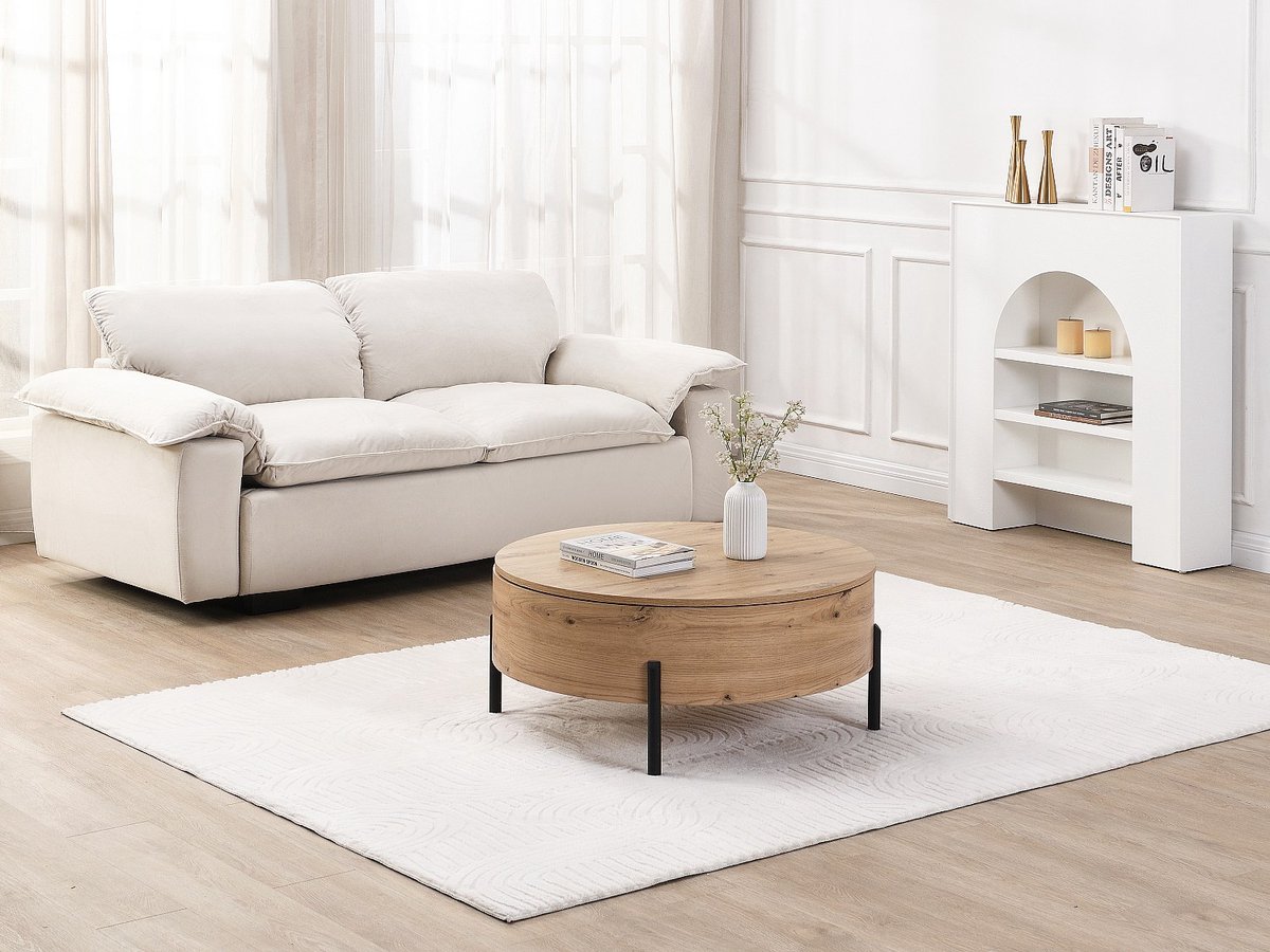 Vente-unique Salontafel met draaibaar blad en opbergruimte van MDF - Naturel - YEMELIA