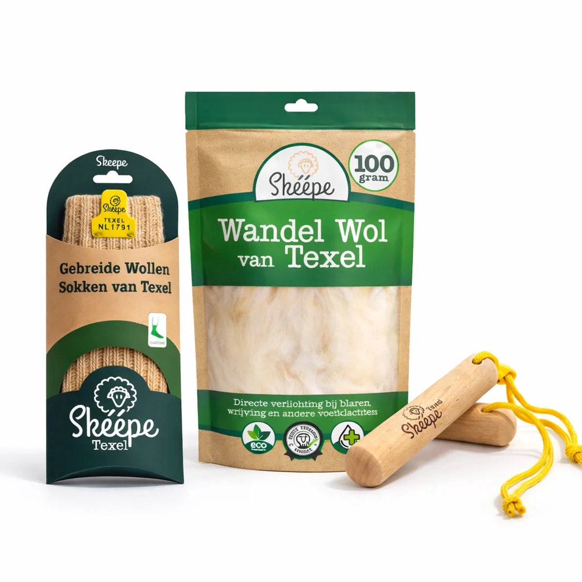 Skéépe Wandelpakket Dames – Wandelwol 100g – wandelsokken 39-41 – Wandelhout Beige
