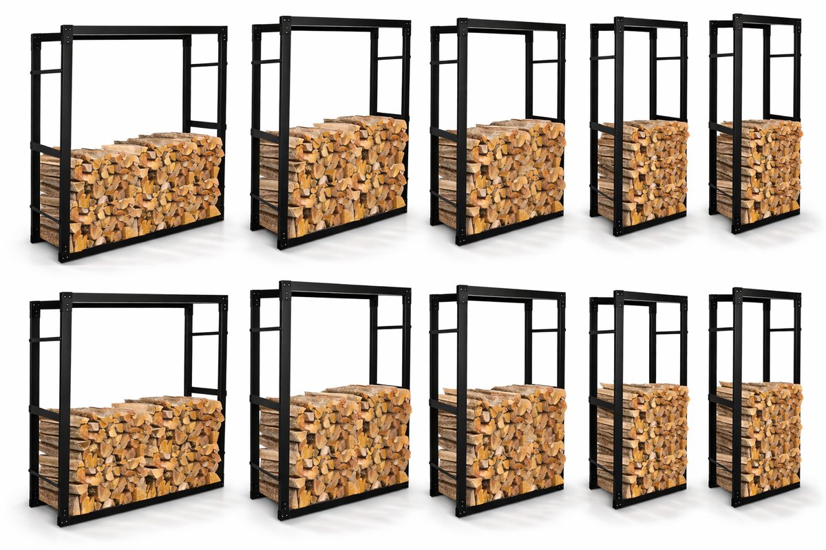 SMH LINE® Brandhoutrek - Houtopslag - Zwart -100x100x25cm - Metaal - Binnen & Buiten