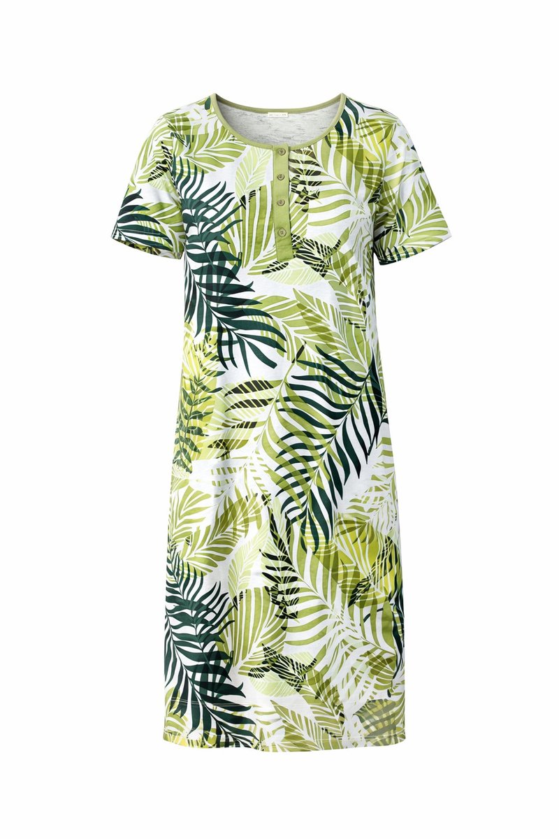 Comtessa Ascafa - Dames Nachthemd Deluxe - Botanical Vibe Wit, Groen