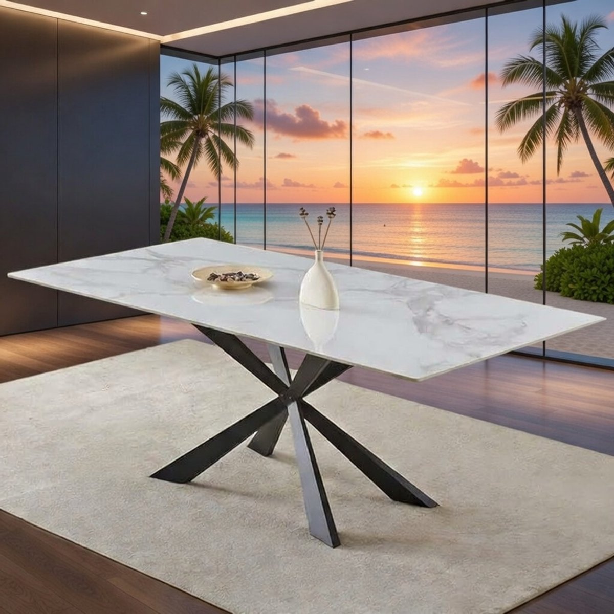 Zamora Luxe eettafel met marmerlook 200x100 cm – Wit Keramiek & Staal | Moderne designtafel voor 6-8 personen Casa Serena