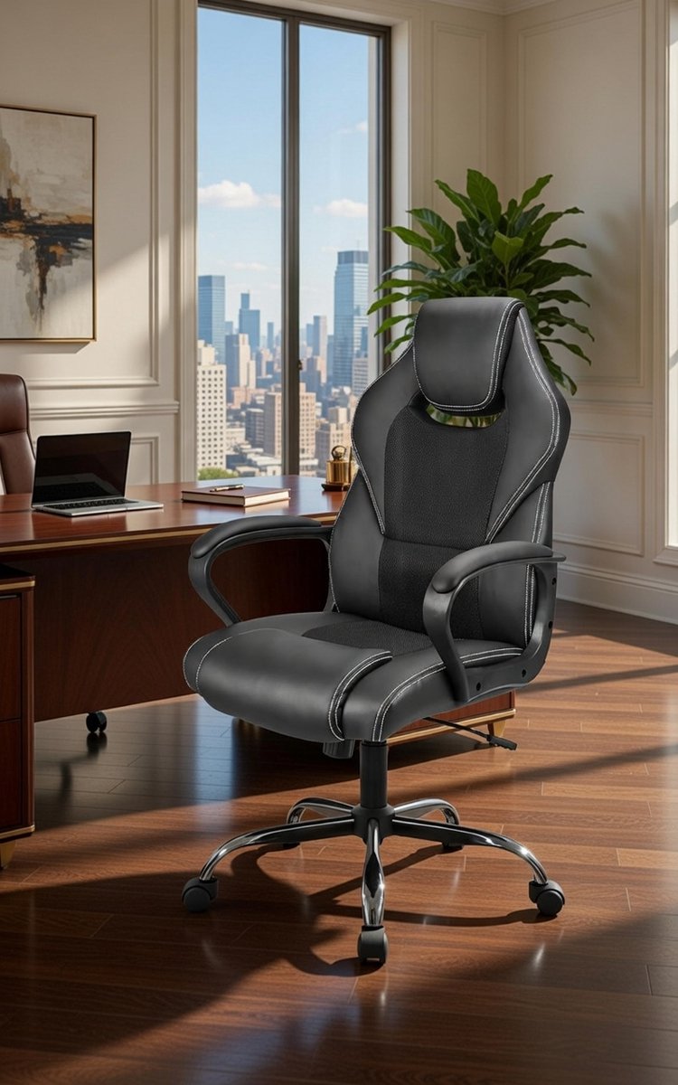 Ergonomische Bureaustoel Casa Serena - Luxe Directiestoel & Gamingstoel, 150 kg trekvermogen, PU leer, Zachte Gevoerde Armleuningen, Kantelfunctie, 360° Draaibaar, Hoge Rugleuning, Comfortabel voor...