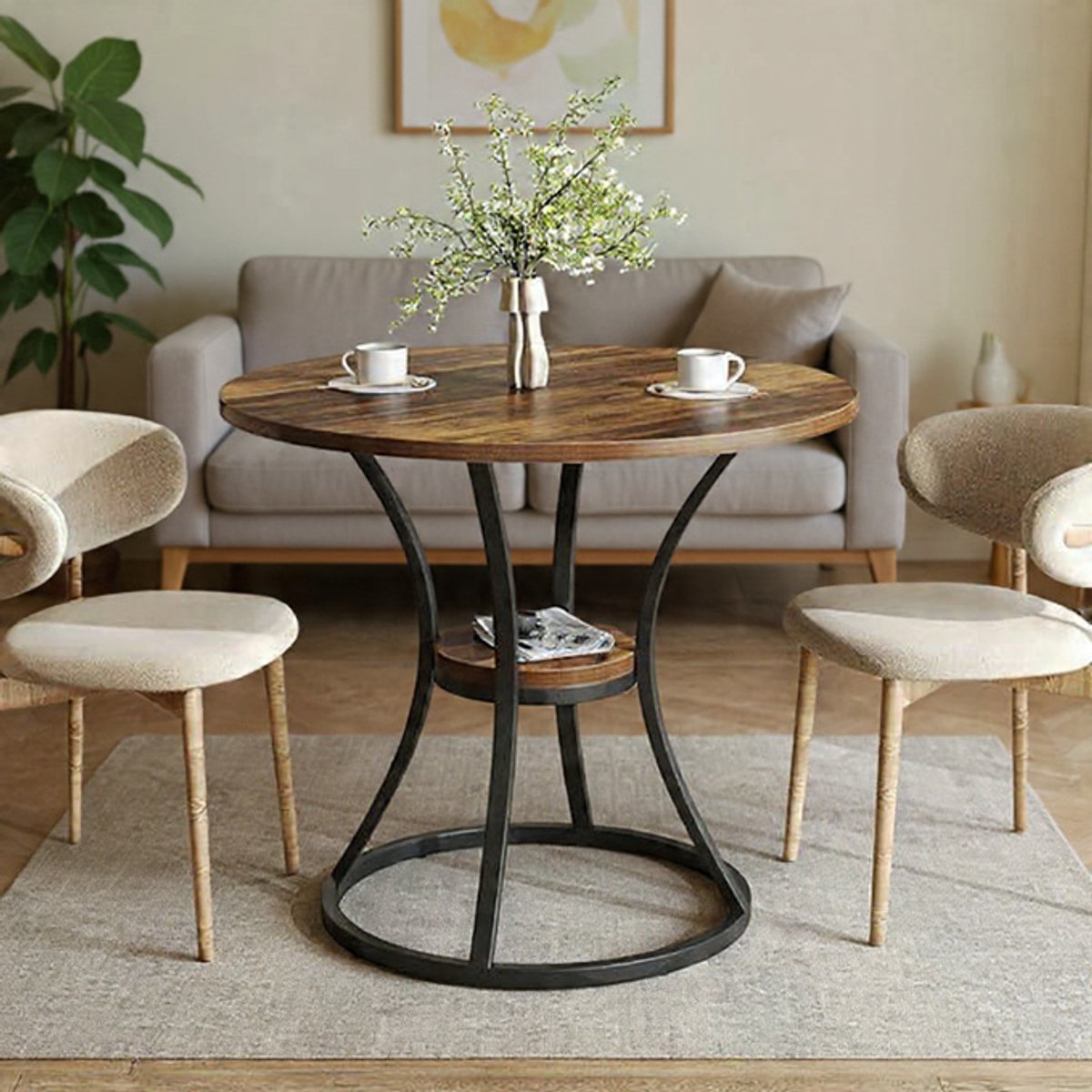 Ronda Luxe Ronde eettafel 80 cm met Opbergplank – Rustiek Bruin/Zwart – 2 tot 4 personen Casa Serena – 80 cm – Casa Dorada