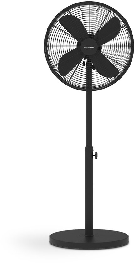 Oscillerende staande ventilator 50W, 3 snelheden, 75° zwenk, verstelbaar 90-120 cm, stil, zwart