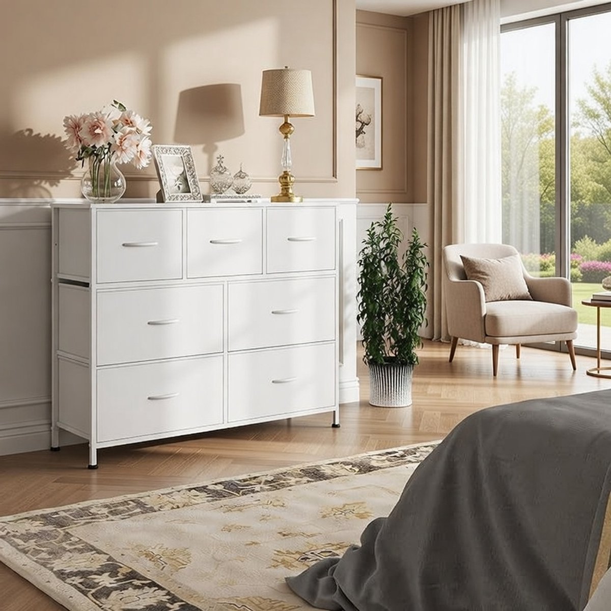 Opbergkast met 7 stoffenwinkel - Moderne ladekast met stalen frame voor slaapkamer, woonkamer en HaCasa Serena – Afmetingen op aanvraag – Casa Dorada