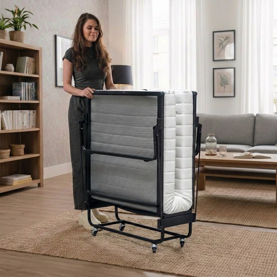 Lit d'appoint Troonz® Livorno 90x200 cm - Lit pliant avec Matras en mousse froide - Lit pliant simple
