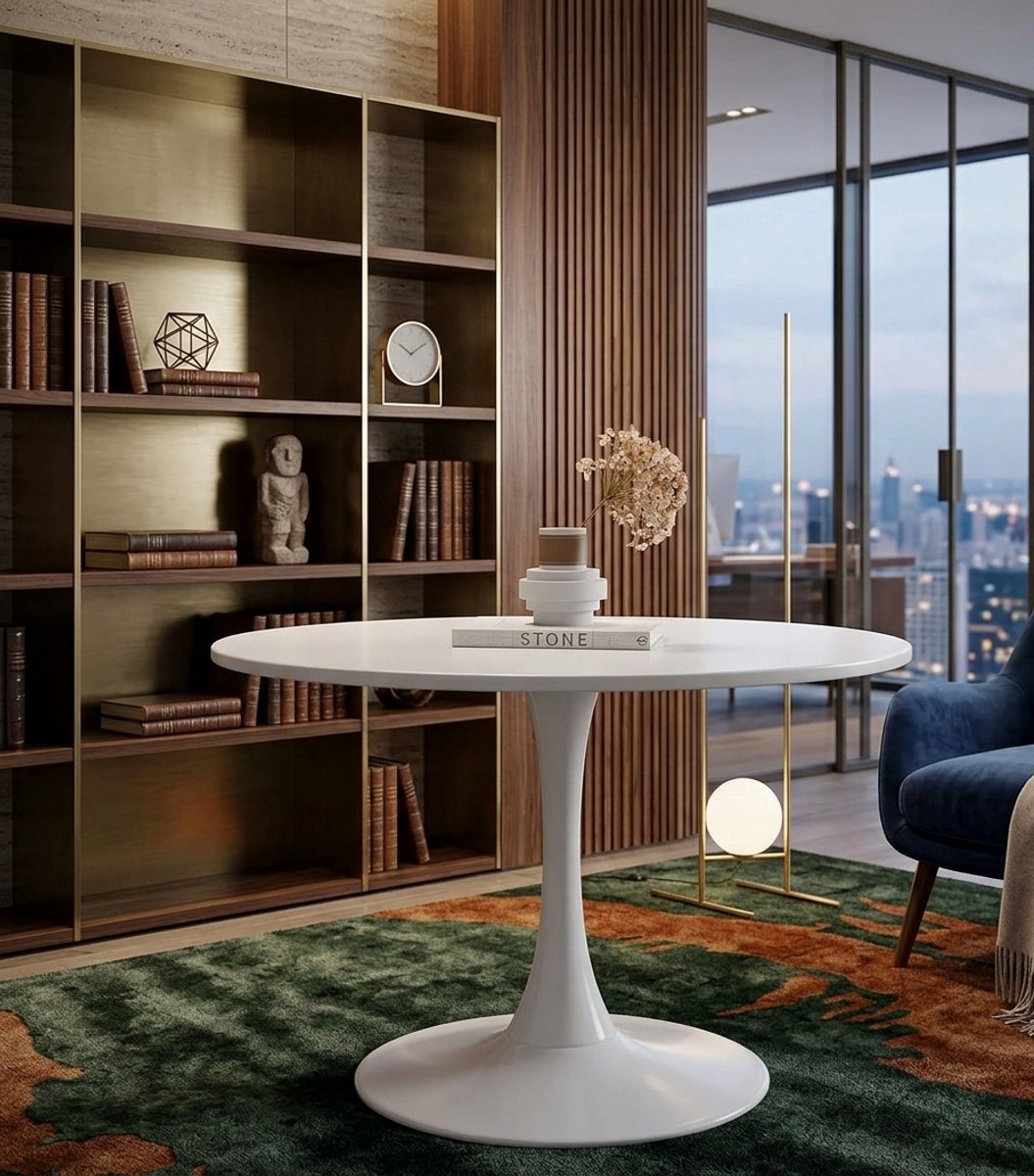 Ronde eettafel 80 cm met tulpvormig blad - Modern Scandinavisch design voor 2-4 personen - Compacte keukentafel van MDF & Stalen Onderstel - Casa Serena – 80 cm – Casa Dorada