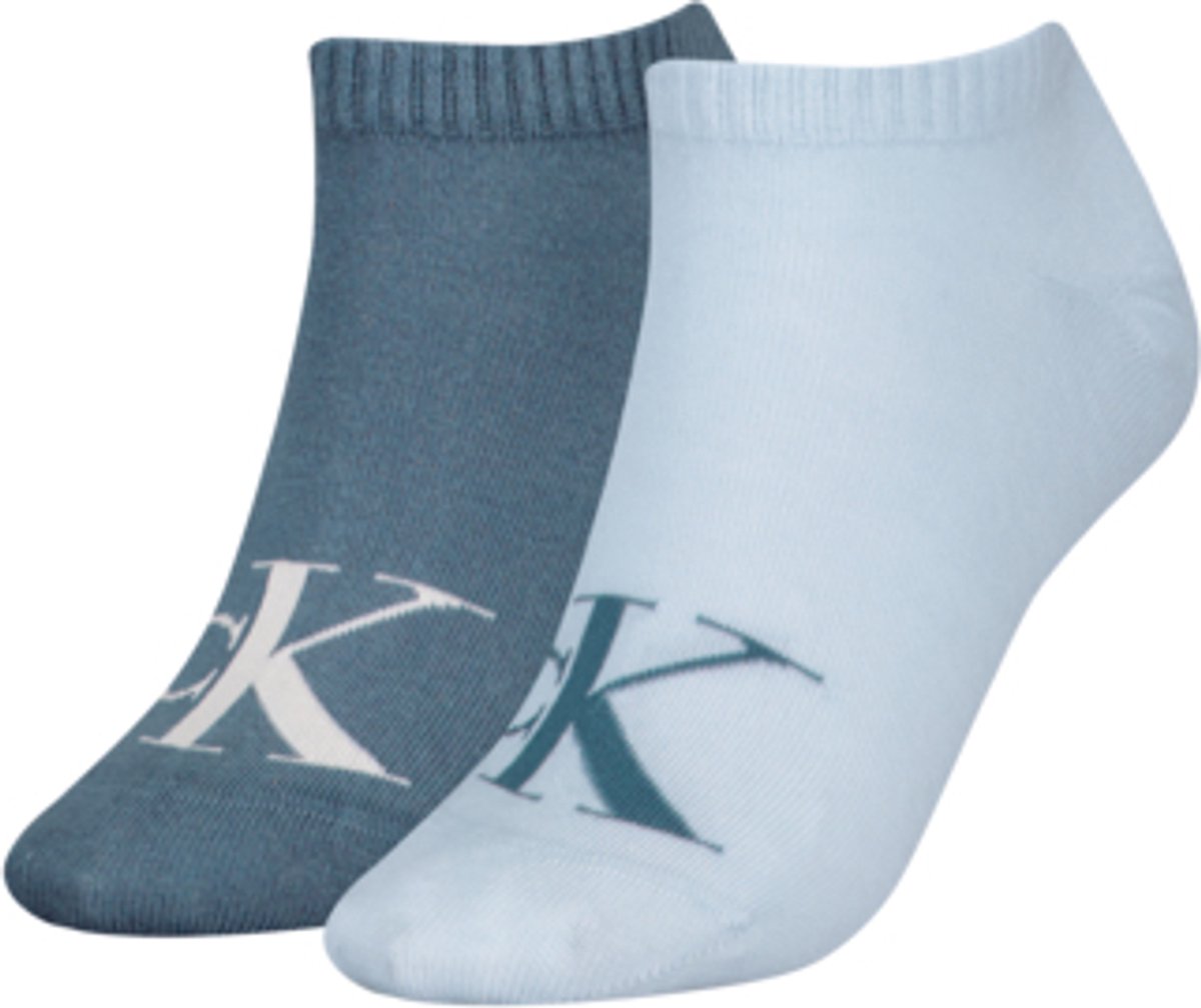 Calvin Klein Jeans Dames Sneakersokken 2-Pack Monogram Combo Blauw