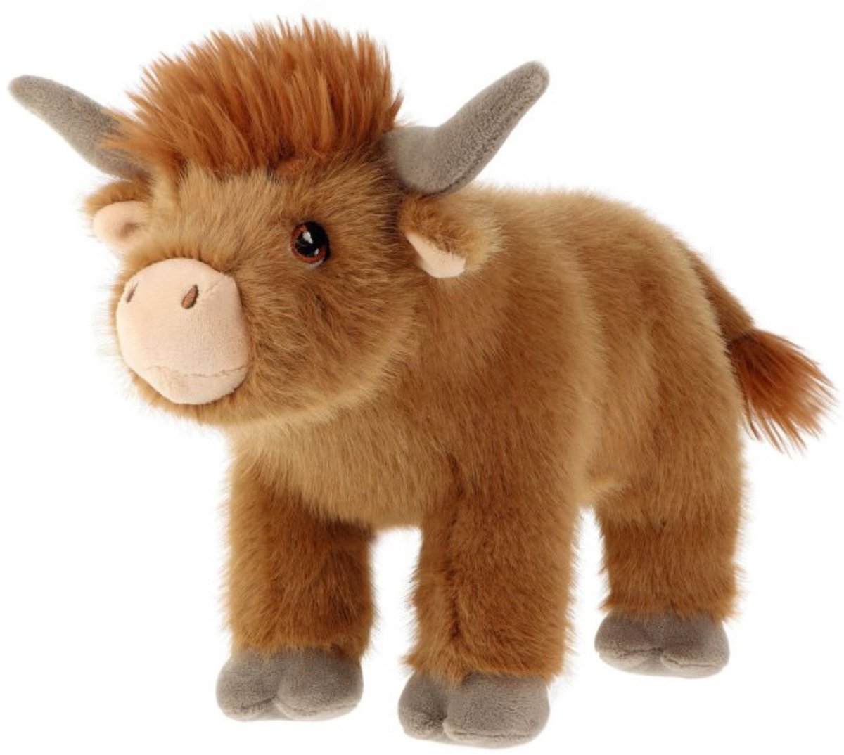 Keel Toys pluche Schotse Hooglander koe - knuffeldier - bruin - staand - 30 cm - knuffel koe - Eco collectie