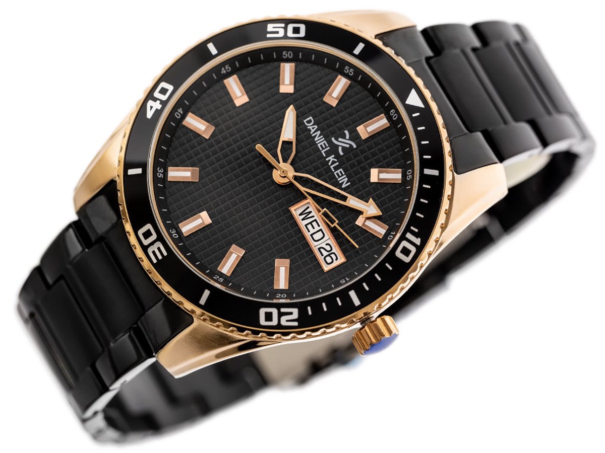 G. Rossi Herenhorloge - Miyota Citizen - Zwarte Wijzerplaat - Rosegold Kast - Zwarte Band - Datum Dag