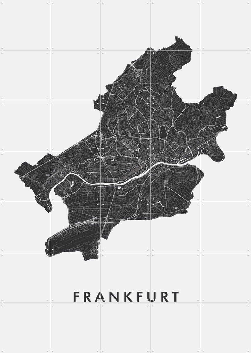 IXXI Frankfurt City Map, Kunst in Kaart - 100 x 140 cm - Gratis ophangtool - Grote wanddecoratie en posters - Minimalisme, Abstract, Grafisch Ontwerp