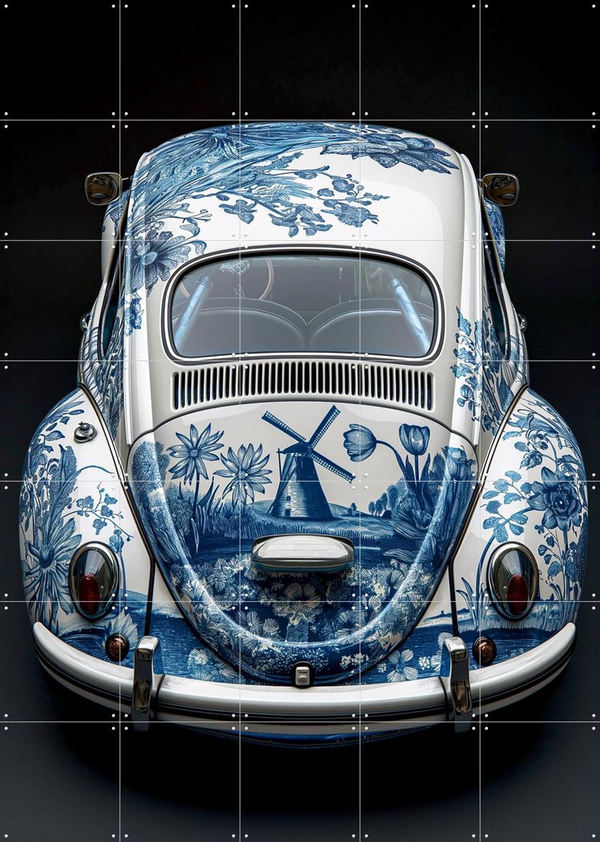 IXXI Delfts Blauwe Kever - Zwart 2, Margriet Hulsker - 100 x 140 cm - Gratis ophangtool - Grote wanddecoratie en posters - Vintage, Illustraties