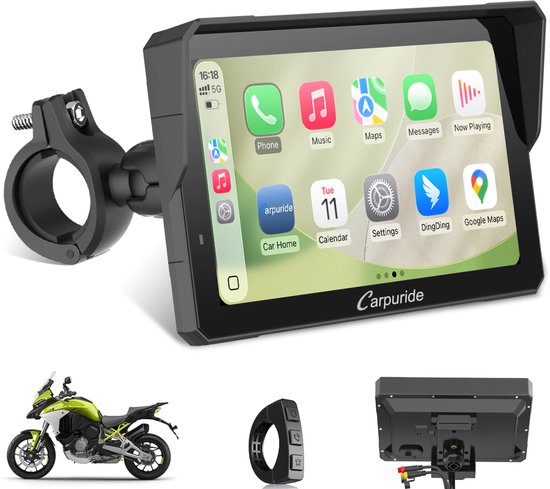 CARPURIDE W702SPRO CarPlay-scherm - motorfietsen Navigatie - Plug-and-play BM05-beugel - bedrade controller - CarPlay en Android Auto