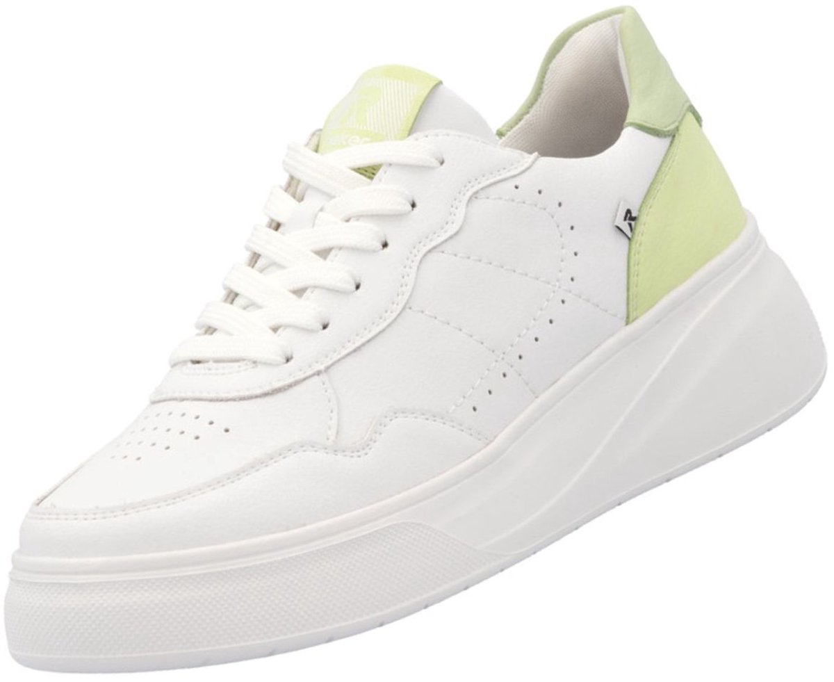 Rieker dames plateausneaker wit/lichtgroen