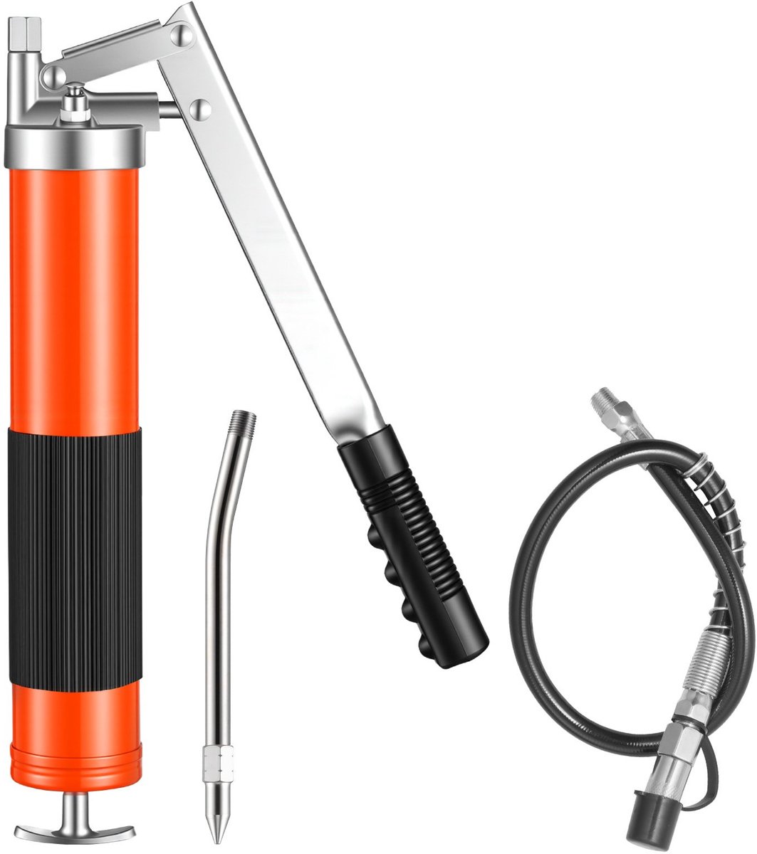 Vetspuit / Vetpistool - Handvetspuit Set - Maximale druk 689 bar - Inhoud 400 ml - Flexibele slang 45,7 cm - Pistoolgreep - Verlengbuis - Naaldmondstuk