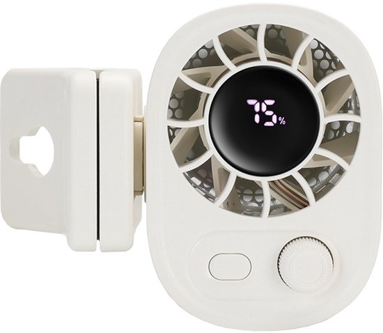 Mini clipventilator USB oplaadbaar, 100 instelbare snelheden, draagbaar met clip en LED-display, wit