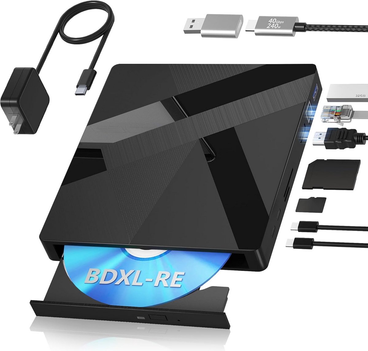 Externe Blu-ray Brander met HDMI en LAN 40Gbps voor PC en Mac