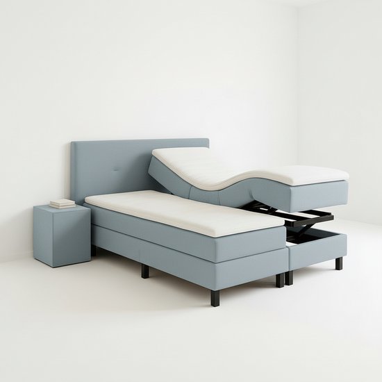 Boxspring VitaLift – Hoog-Laag Bed 2-Persoons Elektrisch Verstelbaar 160x210 cm – Verzorgingsbed / Seniorenbed – Blauw
