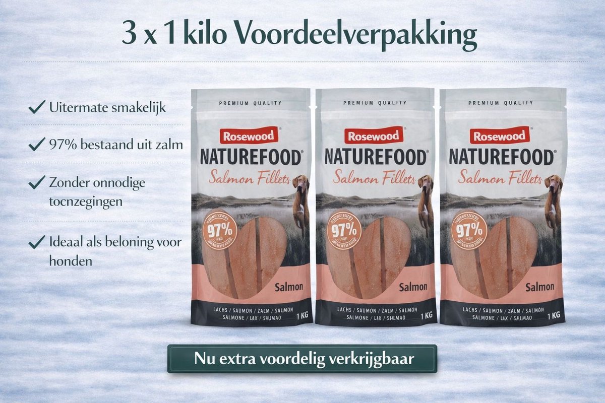 Rosewood - Hondensnack - Naturefood Filet Zalm - 3x 1 kg Voordeelverpakking