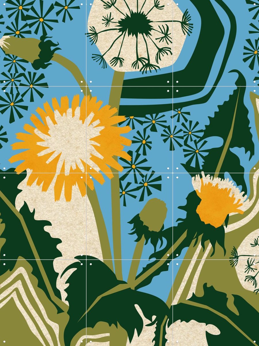 IXXI Dandelion, Megan Gallagher - 60 x 80 cm - Gratis ophangtool - Grote wanddecoratie en posters - Fantasierijk, Speels, Houtsnede, Illustraties
