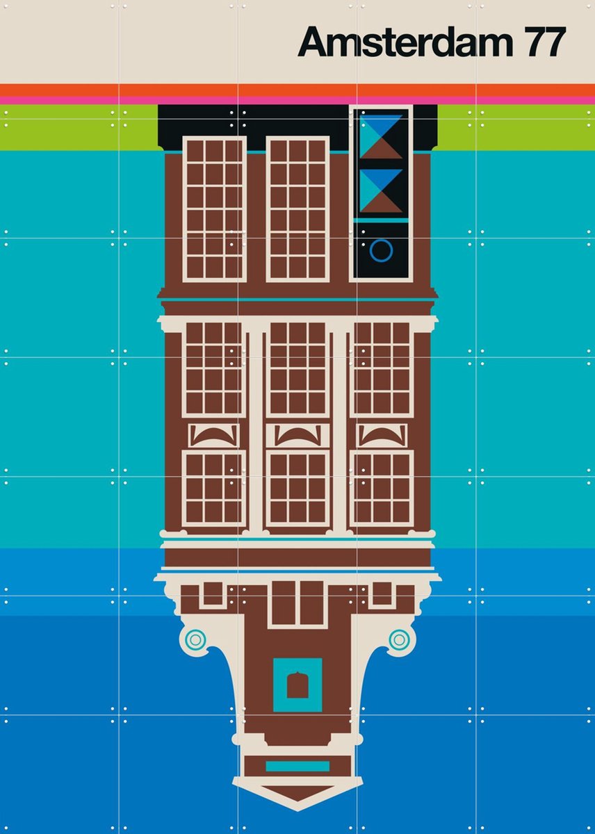 IXXI Amsterdam 77, Bo Lundberg - 100 x 140 cm - Gratis ophangtool - Grote wanddecoratie en posters - Illustraties, Kleurrijk, Mancave, Architectuur