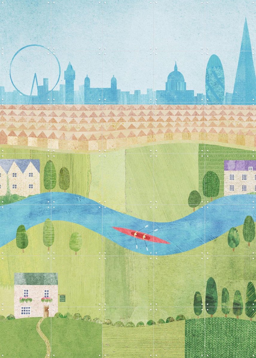 IXXI London Summer, Henry Rivers - 100 x 140 cm - Gratis ophangtool - Grote wanddecoratie en posters - Kleurrijk, Illustraties, Mancave, Zomer