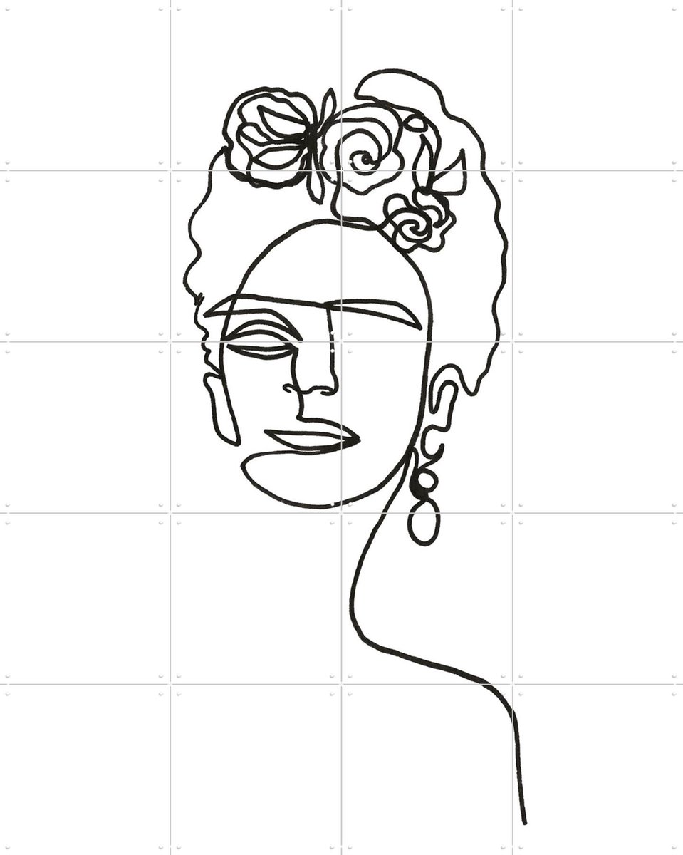 IXXI Frida Kahlo, Julia Hariri - 80 x 100 cm - Gratis ophangtool - Grote wanddecoratie en posters - Line art, Illustraties, Grafisch Ontwerp,