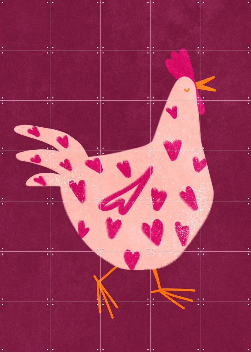 IXXI Heart Chicken, Raissa Oltmanns - 100 x 140 cm - Gratis ophangtool - Grote wanddecoratie en posters Kinderkamer, Dieren, Kinderen