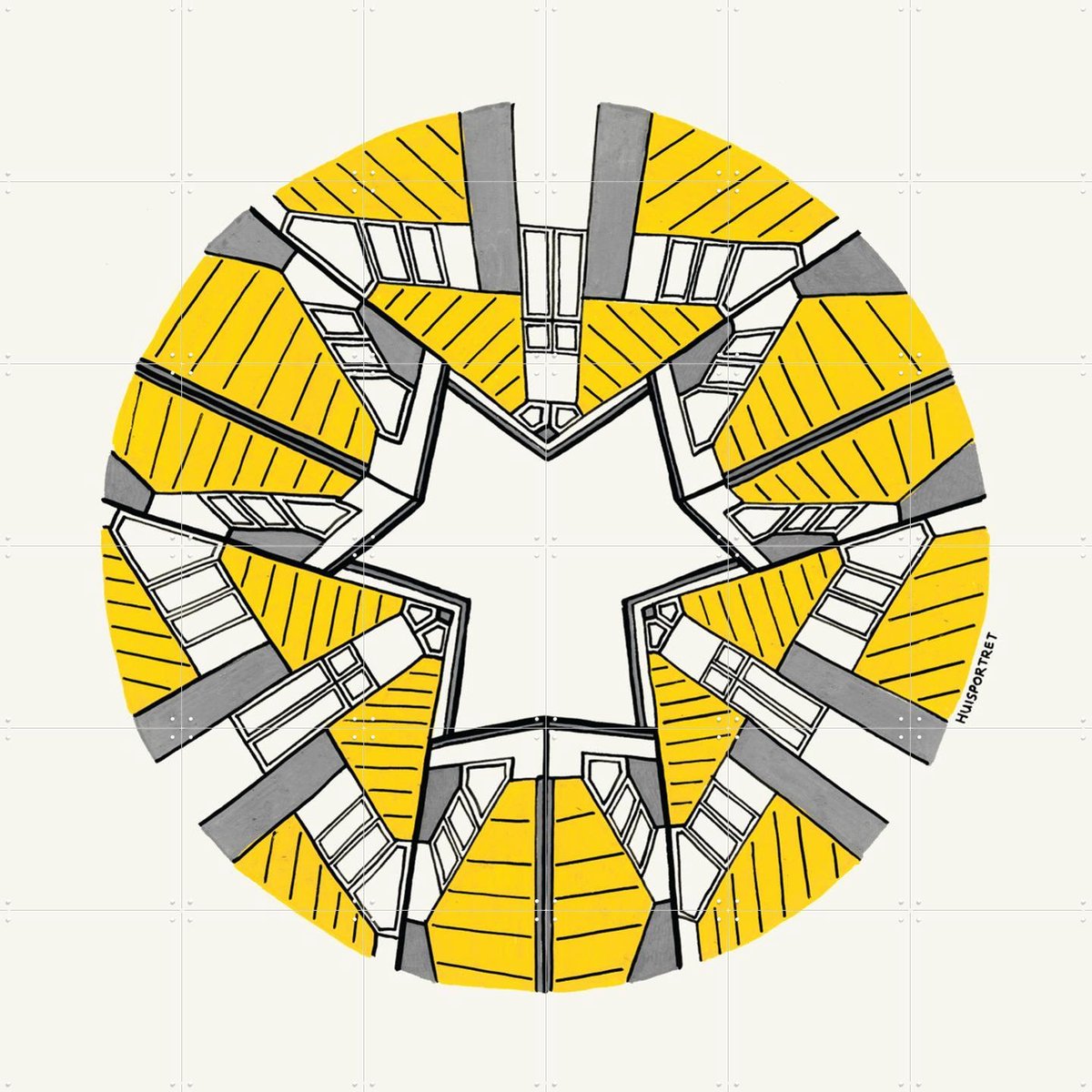 IXXI Cube Houses Circle, Huisportret & Kunst in Kaart - 120 x 120 cm - Gratis ophangtool - Grote wanddecoratie en posters - Illustraties,