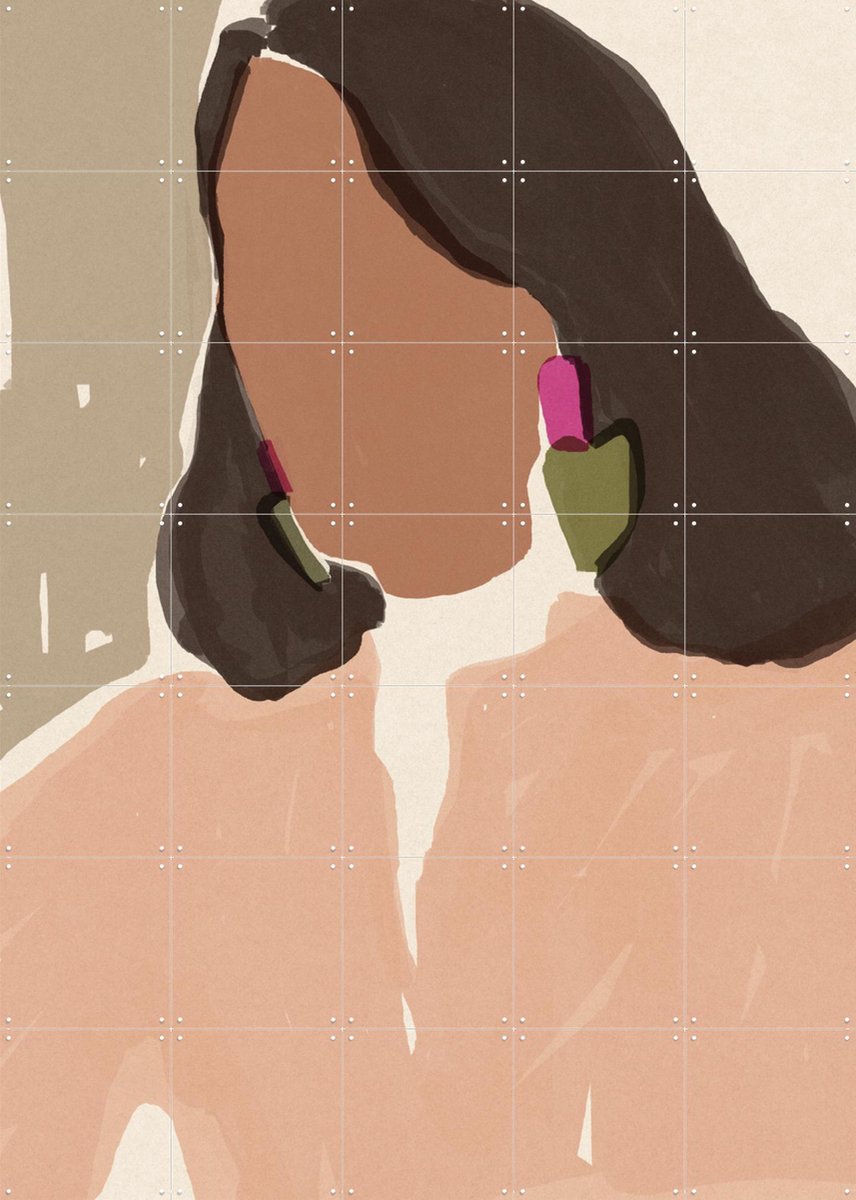 IXXI Bold Earrings, Sacrée Frangine - 100 x 140 cm - Gratis ophangtool - Grote wanddecoratie en posters - Illustraties, Minimalisme, Woonkamer