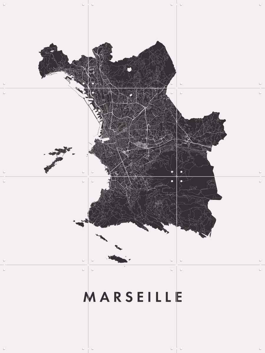IXXI Marseille City Map, Kunst in Kaart - 60 x 80 cm - Gratis ophangtool - Grote wanddecoratie en posters - Line art, Grafisch Ontwerp, Minimalisme